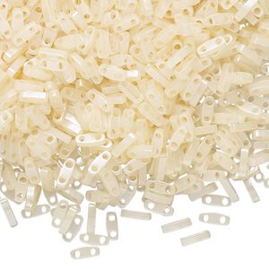 Seed bead, TILA®, glass, pkg/5g, 5x1.2mm quarter tila rectangle, translucent antique lace, (QTL-2365).