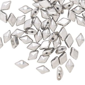 Bead, DiamonDuo™, Czech pressed glass, opaque Labrador silver, 8x5mm faceted diamond with flat back and (2) 0.7-0.8mm holes. Sold per 10-gram pkg, approximately 70 beads.
