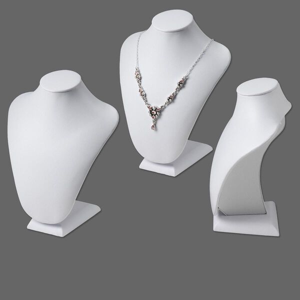 Display, necklace, leatherette, white, 9 x 7 x3-1/2 inches. Sold individually. image number 0