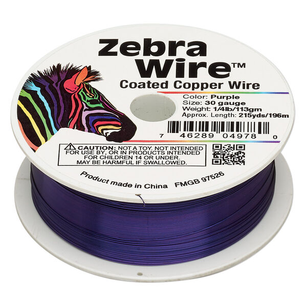 Wire, Zebra Wire™, color-coated copper, purple, round, 30 gauge. Sold per 1/4 pound spool, approximately 215 yards. image number 0