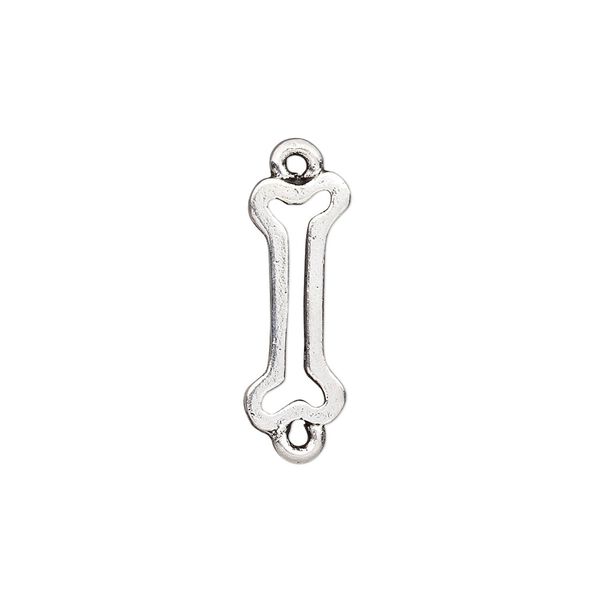 Link, pewter (tin-based alloy), pkg/1, antique silver plate, 19x7mm open dog bone. image number 0