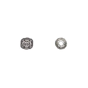Bead, antique silver-plated "pewter" (zinc-based alloy), 6mm barrel. Sold per pkg of 50.