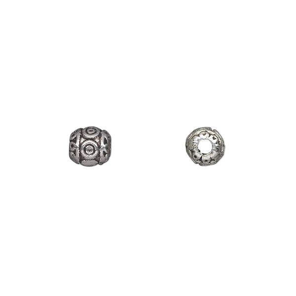 Bead, antique silver-plated "pewter" (zinc-based alloy), 6mm barrel. Sold per pkg of 50. image number 0