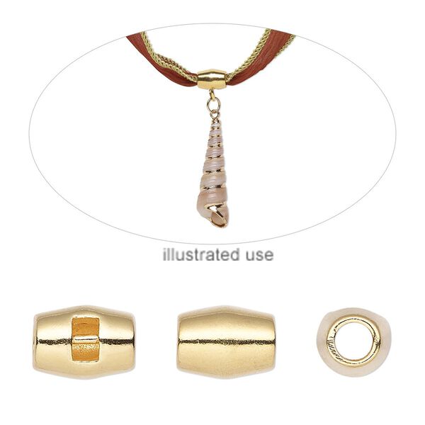 Bead, gold-plated "pewter" (zinc-based alloy), 10.5x8mm oval with 2.5mm bar, 3.5mm inside diameter. Sold per pkg of 4. image number 0