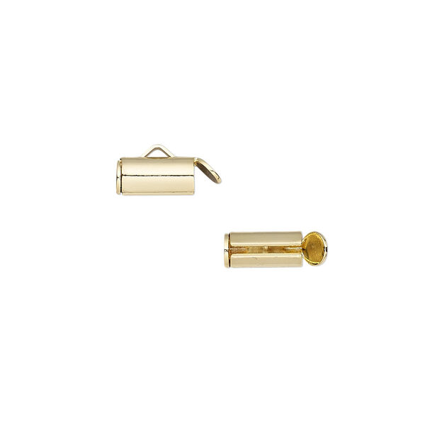 End bar, gold-finished brass, 10x4mm round tube with fold-in ends, 2.75-3mm inside diameter. Sold per pkg of 10. image number 0
