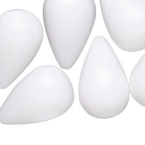 Bead, vintage German acrylic, opaque white, 25x16mm partially-drilled teardrop with 0.5mm hole. Sold per pkg of 6.
