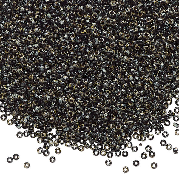 Seed bead, Miyuki, glass, pkg/250g, #15 rocaille, opaque Picasso black, (RR-4511). image number 0