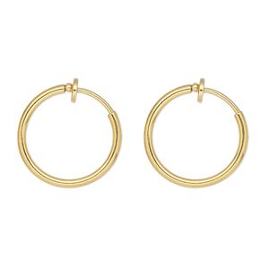 Earring hoop 1pkg2 gold-plated, 17x1.5mm round / pierced-look spring closure, brass 1 pair