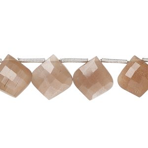 Coffee moonstone 1pkg18, hand-cut side-drilled faceted puffed kite bead natural 11x10mm