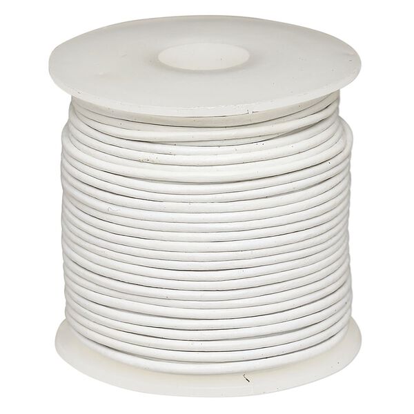 Cord, leather (dyed), white, 1-1.2mm round. Sold per 25-yard spool. image number 0