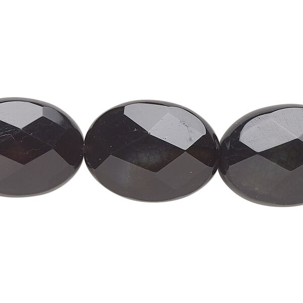 Black onyx 1pkg1, hand-cut faceted puffed oval bead 7.5 inch 18x13mm-22x17mm image number 0