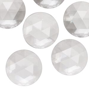 Cabochon, vintage Czech acrylic, clear, 18mm faceted round. Sold per pkg of 6.