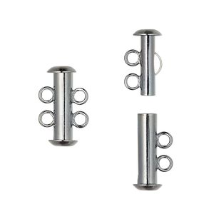 Clasp, 2-strand slide lock, gunmetal-plated brass, 16x6mm tube. Sold per pkg of 100.
