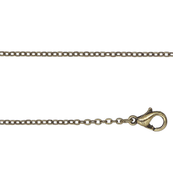 Chain, antique gold-finished steel, 2mm cable, 16 inches with lobster claw clasp. Sold individually. image number 0