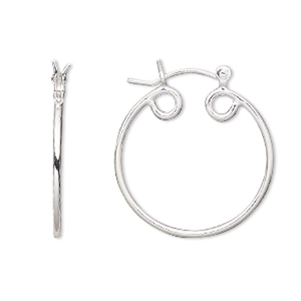 Earring, sterling silver, 23mm round hoop with 2 closed loops and latch-back closure. Sold per pair. image number 0