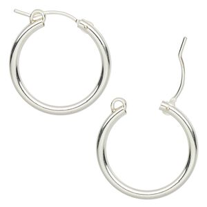 Earring, sterling silver, 22mm flexible round hoop with latch-back closure. Sold per pair.