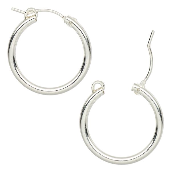 Earring, sterling silver, 22mm flexible round hoop with latch-back closure. Sold per pair. image number 0