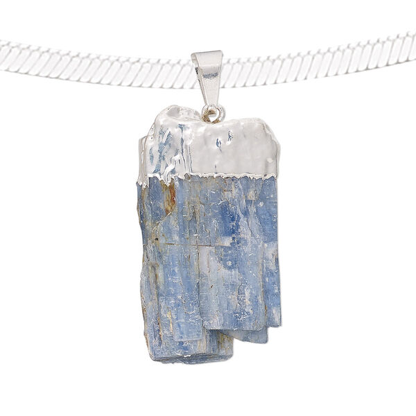 Blue kyanite / copper / brass 1pkg1, silver-plated freeform point pendant natural 28x12mm-41x19mm image number 0