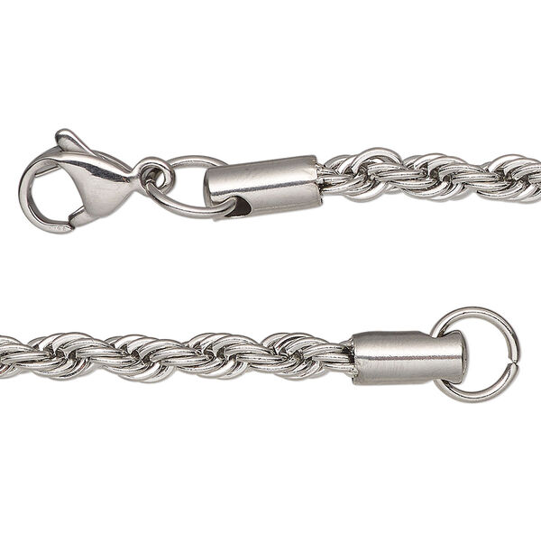 Chain, stainless steel, 3.9mm French rope, 20 inches with lobster claw clasp. Sold individually. image number 0