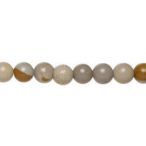 Landscape stone (limestone) 1pkg1, round bead natural, 15 inch 6-7mm matte