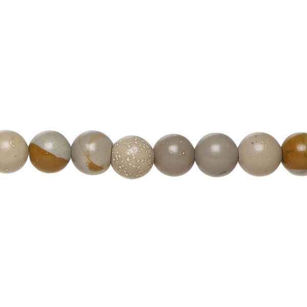 Landscape stone (limestone) 1pkg1, round bead natural, 15 inch 6-7mm matte image number 0