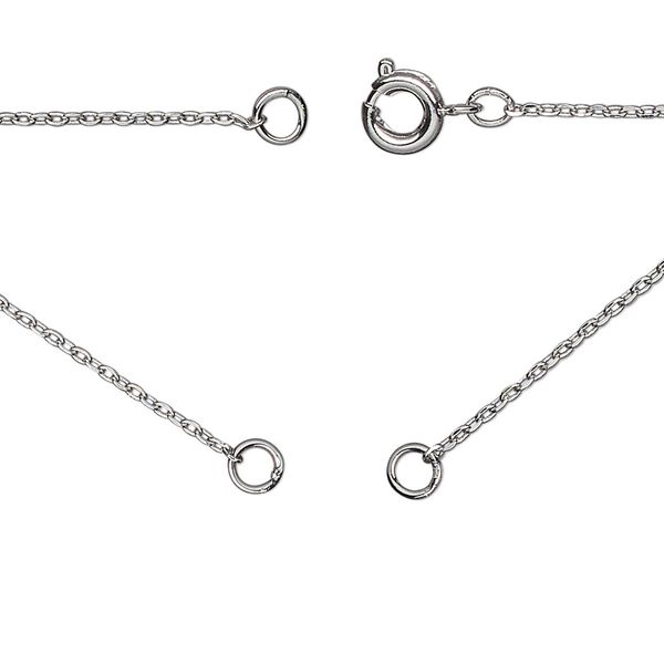 Necklace, silver-plated brass, 1.1mm cable, 18 inches in (2) 9" segments with (2) 3.5mm soldered jump rings and springing clasp. Sold Individually. image number 0
