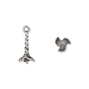 Cup, antique silver-plated brass, 15x7mm with 3mm peg, fits 6-7mm bead. Sold per pkg of 2.