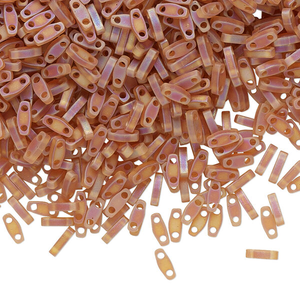 Seed bead, TILA®, glass, pkg/250g, 5x1.2mm quarter tila rectangle, translucent rainbow matte dark topaz, (QTL-134FR). image number 0