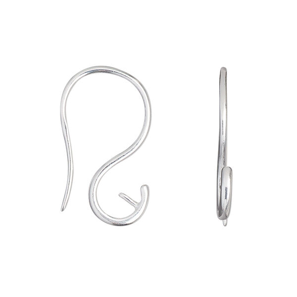 Ear wire, sterling silver, 23mm with 3mm peg, fits 5mm half-drilled round bead, 17 gauge. Sold per pair. image number 0