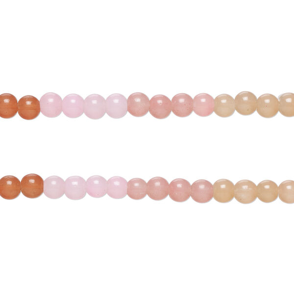 Bead, glass, translucent mixed pinks and peaches, 8-8.5mm round. Sold per pkg of (2) 7-inch strands, approximately 50 beads. image number 0