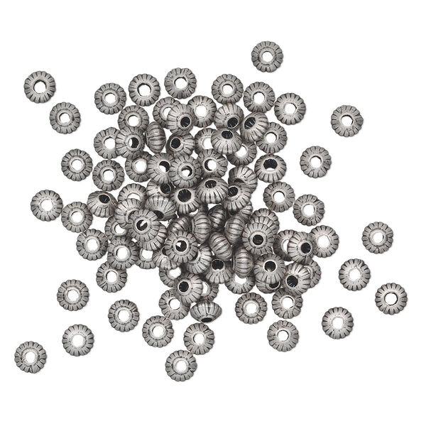 Bead, antique silver-plated brass, 5x3mm corrugated saucer. Sold per pkg of 100. image number 0