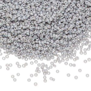 Seed bead, Miyuki, glass, pkg/250g, #15 rocaille, opaque rainbow ghost grey, (RR-489).