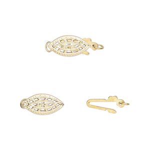 Clasp fishhook 1pkg2 14Kt gold-filled, 12x6mm filigree oval, 1-strand
