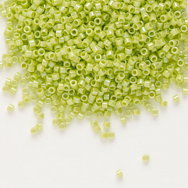Seed bead, Delica®, glass, pkg/50g, #11 round, opaque rainbow chartreuse (DB-0169). image number 0