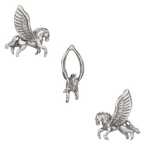 Charm, antiqued sterling silver, 14x13mm two-sided Pegasus. Sold individually.