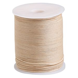 Cord, waxed cotton, natural, 1mm, 20-pound test. Sold per 100-meter spool.