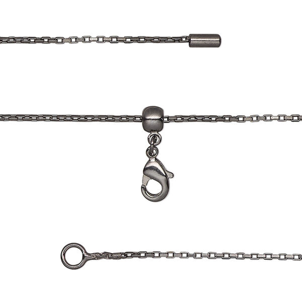 Chain, silicone and black-finished brass, 0.9mm box, adjustable from 16 to 23-1/2 inches with lobster claw clasp and adjustable slider bead. Sold individually. image number 0