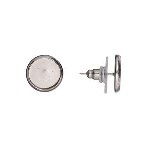 Earstud 1pkg10 Almost Instant Jewelry®, 12mm / 10mm round glue-in setting / comfort clutch, stainless steel / acrylic 5 pair
