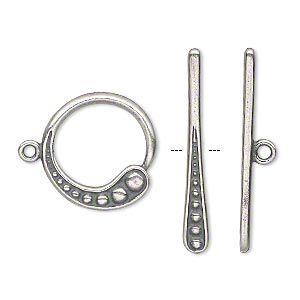 Clasp toggle 1pkg1 silver-plated pewter (tin alloy), 18mm round, antique JBB Findings 1-strand