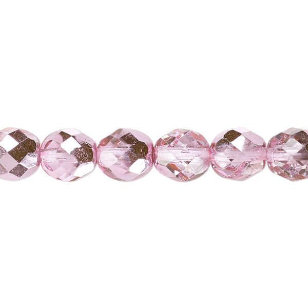 Bead, Czech fire-polished glass, clear with half-coat metallic bubblegum, 8mm faceted round. Sold per 15-1/2" to 16" strand. image number 0