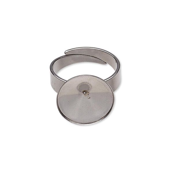 Ring, Almost Instant Jewelry®, stainless steel, 14.5mm wide with 14mm rivoli setting, adjustable from size 5-9. Sold per pkg of 2. image number 0