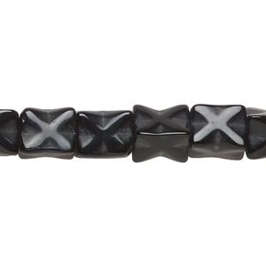 Bead, glass, opaque black, 9x7mm square tube. Sold per 11-inch strand, approximately 30 beads.