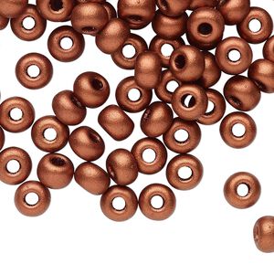 Seed bead, Preciosa Ornela Czech glass, pkg/50g, #2 rocaille, opaque soft dark copper metallic alabaster, (01750).