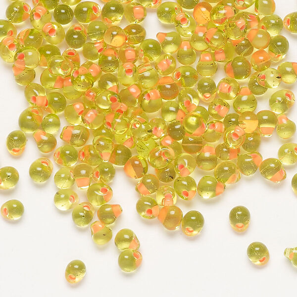 Seed bead, Miyuki, glass, pkg/10g, 4x3.4mm fringe, transparent gold inside dyed color lime, (DPF-13). image number 0