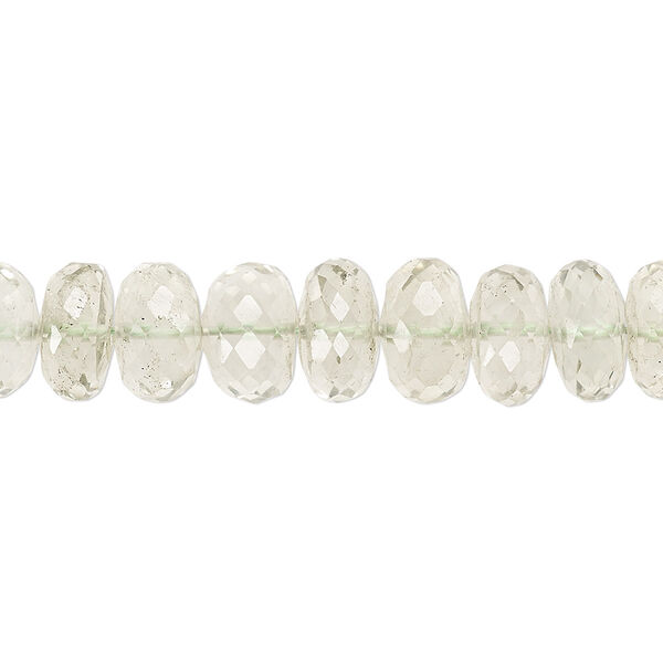 Bead, green quartz (heated), 10x4mm-11x8mm hand-cut faceted rondelle, B+ grade, Mohs hardness 7. Sold per 7-inch strand. image number 0
