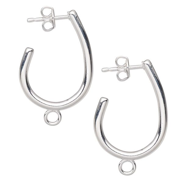 Earring hoop 1pkg10 silver-plated, 25x17mm 0.75 teardrop / closed loop / earnuts, 20 gauge carbon steel / stainless steel 5 pair image number 0
