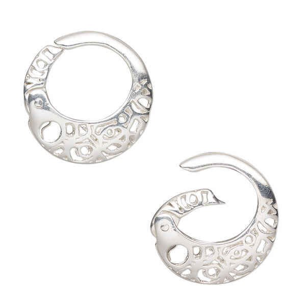 Clasp, self-closing hook, sterling silver, 19mm fancy round with fancy cutout. Sold individually. image number 0