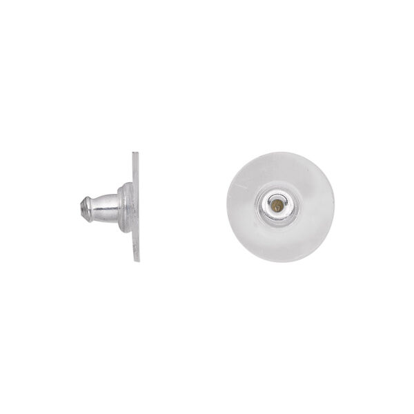 Earnut, plastic and imitation rhodium-plated aluminum, 12x7mm comfort clutch. Sold per pkg of 50 pairs. image number 0