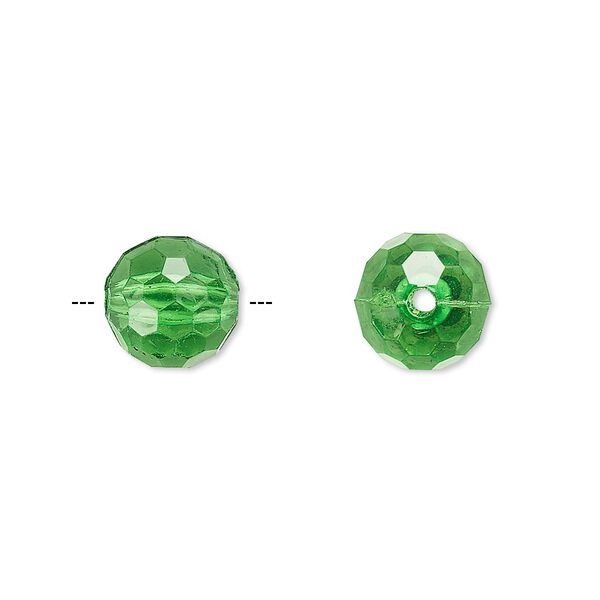 Bead, acrylic, green, 10mm faceted round. Sold per 100-gram pkg, approximately 170 beads. image number 0