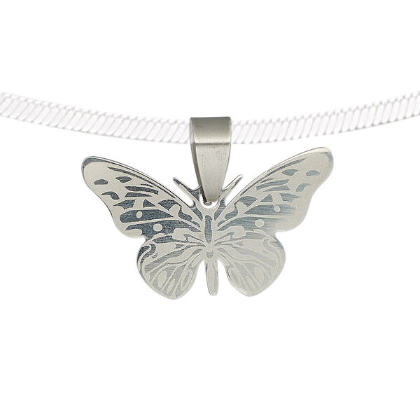 Pendant, stainless steel, 28x16.5mm single-sided matte and shiny etched butterfly. Sold individually. image number 0